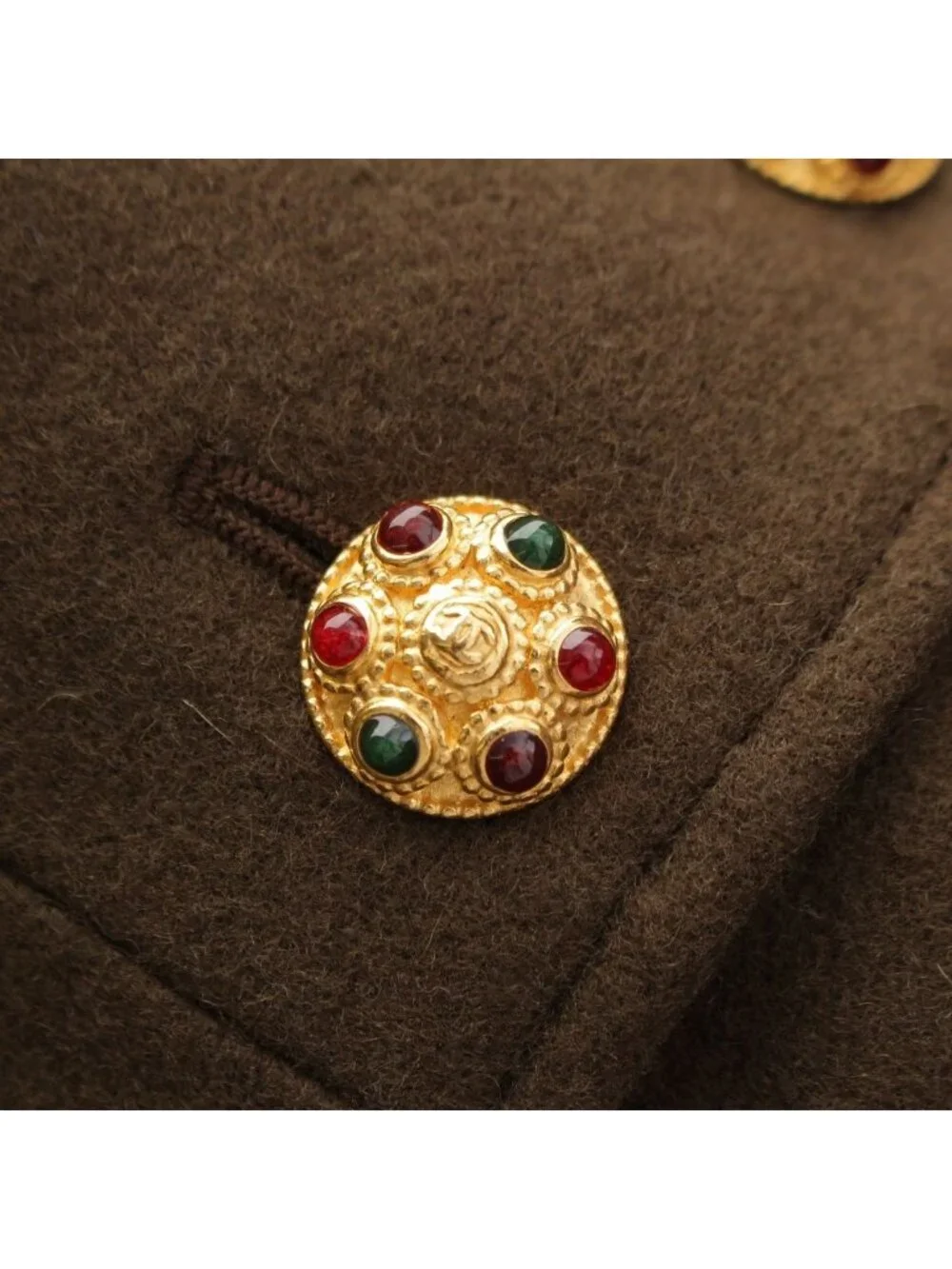 Chanel Wool Gripoix Button Tailored Jacket Khaki 38